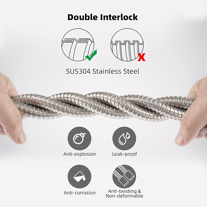 Hibbent All Metal Shower Hose, 90 Inch Stainless Steel Extra Long Bathroom - Image 4