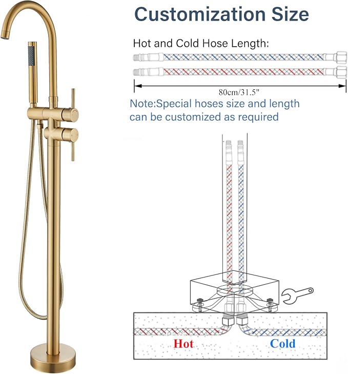 Brushed Gold Freestanding Bathtub Faucet - Image 2