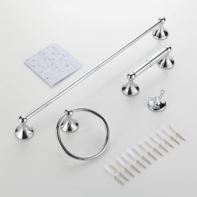 BGL Bathroom Hardware Set, Chrome Adjustable Expandable Towel Bar 4-Piece - Image 8