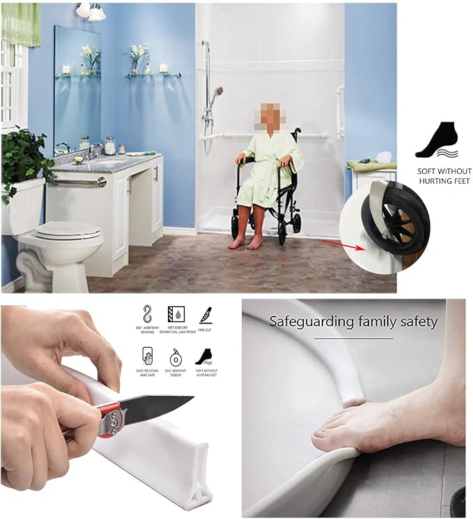 3.5" High Collapsible Shower Threshold Water Dam 78"Shower Water Splash Guard - Image 5