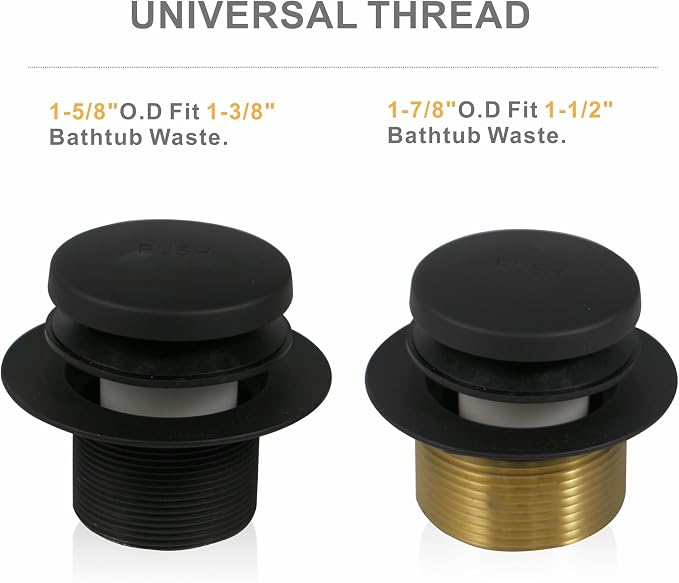 Black Tub Drain Tip-Toe Tub Trim Set Conversion Kit Assembly, Hidrop Bathtub - Image 4