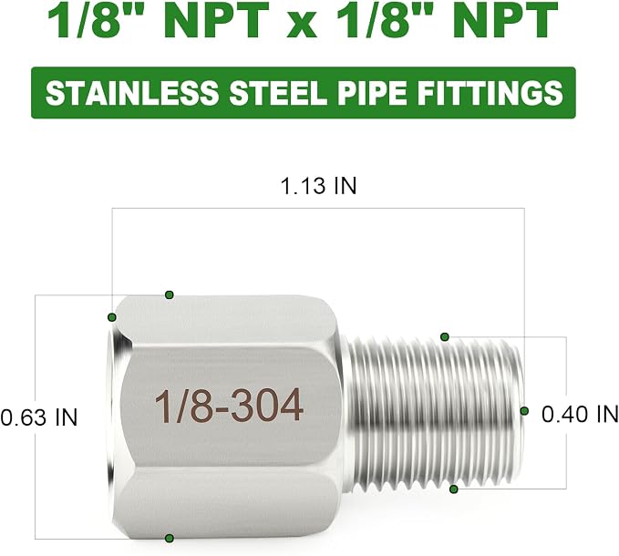 TAISHER 5PCS 304 Stainless Steel Pipe Fitting, New Reducer Adapter, 1/8" NPT - Image 2