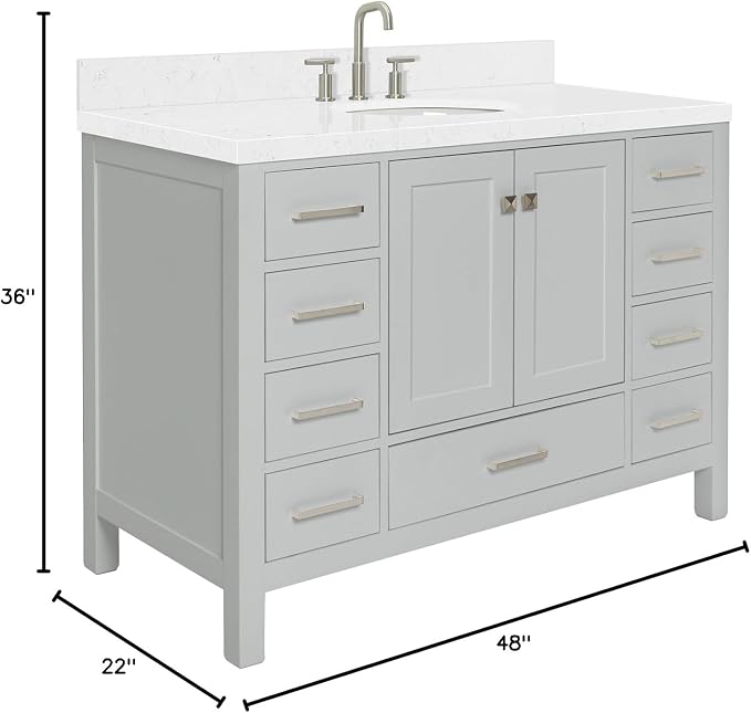 ARIEL Cambridge 48" Grey Bathroom Vanity, 1.5" Edge Carrara White Quartz - Image 3