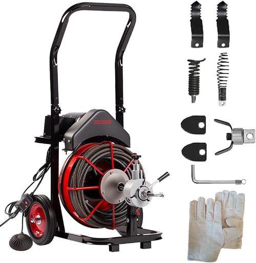 100FT x 1/2 inch Electric Drain Washer, Sewer Spiral Automatic Feed Portable by PRETTOWER