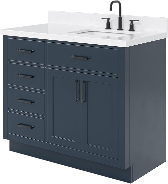 ARIEL Hepburn 42 Inch Single Sink Bathroom Vanity in Midnight Blue, 1.5" Edge - Image 6