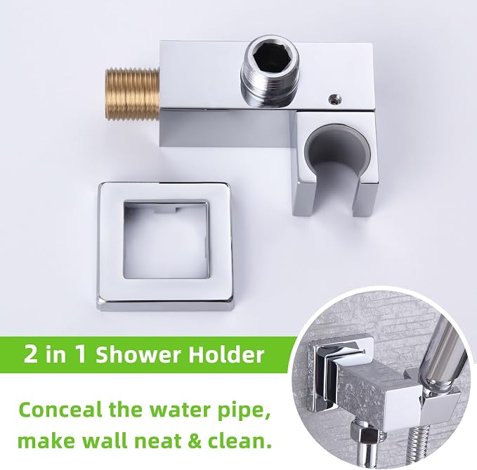 Angle Simple Wall Union with Shower Head Holder, Brass Swivel Shower Wand - Image 7