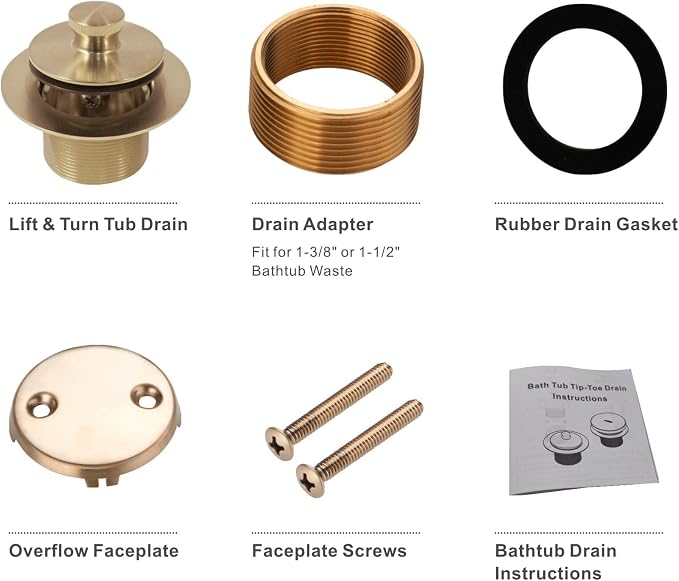 Bathtub Tub Drain Conversion Kit Assembly, Wellup Lift and Turn Twist Tub Drain - Image 5