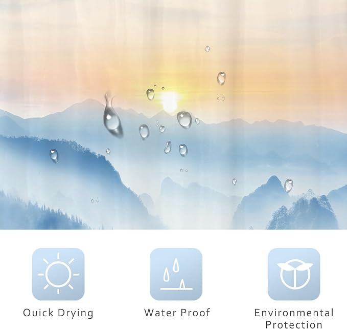 Riyidecor Misty Mountain Shower Curtain 60Wx72H Inch Blue Spring Scenery - Image 7