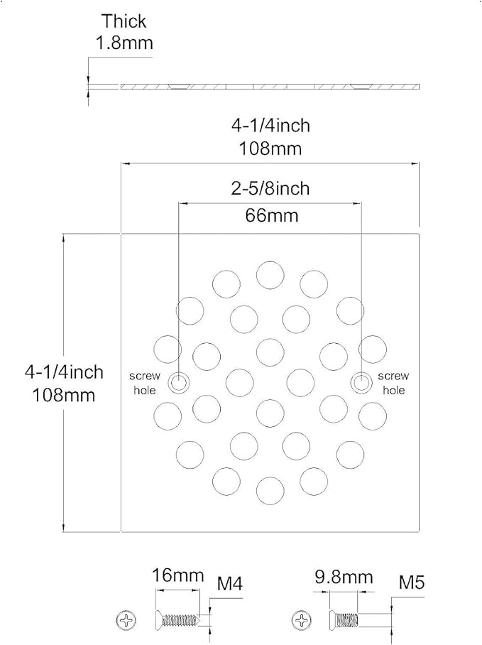 Square Style 4-1/4 inch Screw-in Shower Drainer Cover Floor Drainer Grates - Image 5