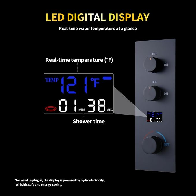 AYIVG 2 Way Pressure Balance Shower Diverter Mixing Valve Kit Digital Display - Image 3