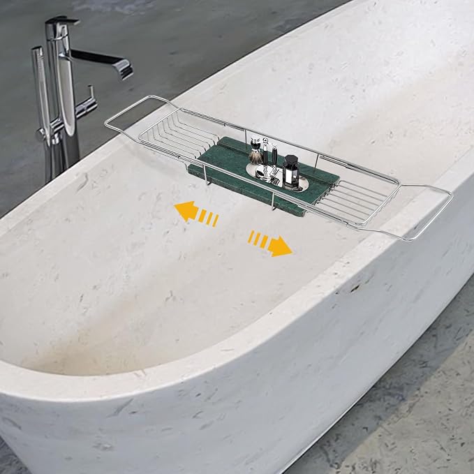 Bathtub Tray Caddy for Luxury Bath, Stainless Steel 26.8-35.4 in Expandable - Image 2