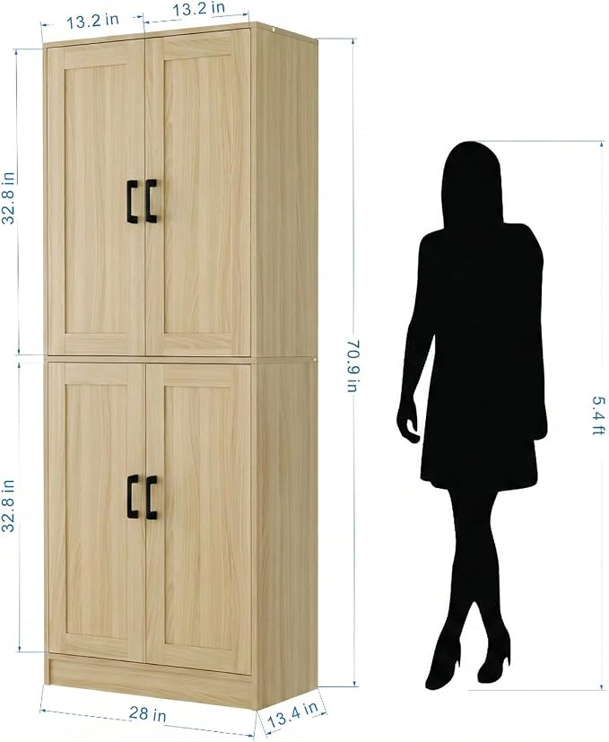 71" Tall Kitchen Pantry Cabinet, Freestanding Food Storage Organizer - Image 2