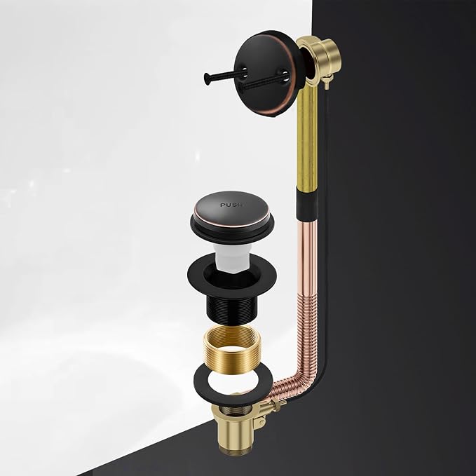 Oil Rubbed Bronze Bathtub Drain Tip-Toe Tub Trim Set - Image 6