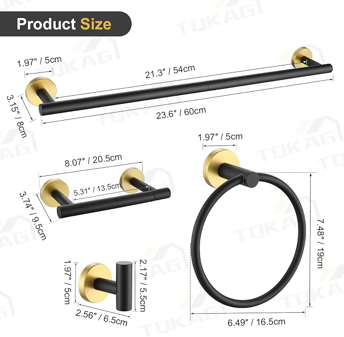 TQKAG 8-Pieces Bathroom Hardware Set Black and Gold SUS304 Stainless Steel Bath - Image 6