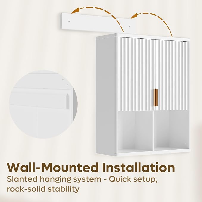 Bestier Fluted Bathroom Wall Cabinet Over The Toilet Storage, Laundry Cabinet - Image 7