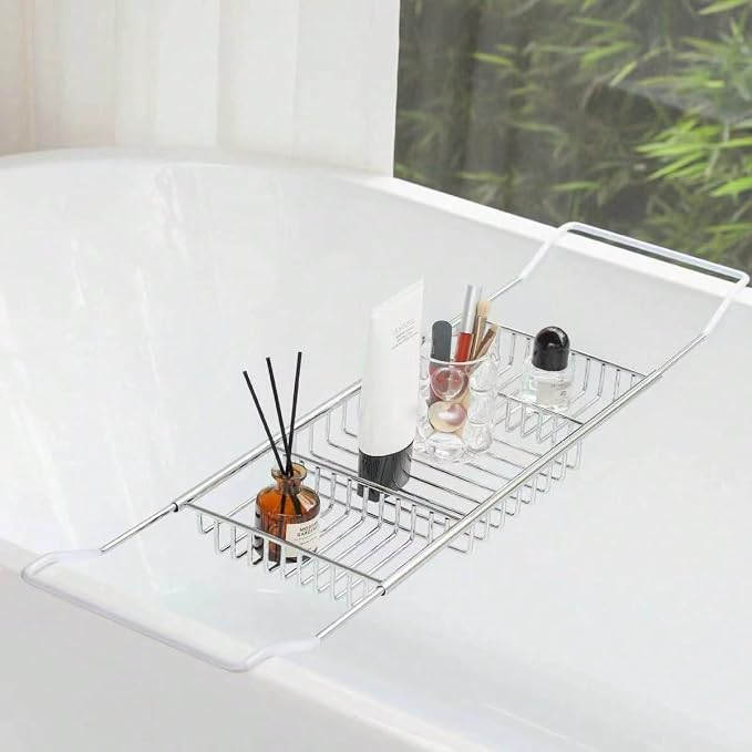 Stainless Steel Expandable Shower Bathtub Tray Over Tub Bath Caddy Expandable - Image 3