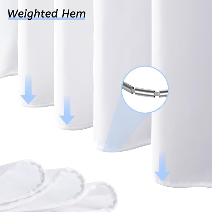 Furlinic No Hook Long Shower Curtain 78 Length, Soft Polyester Fabric Wahable - Image 3