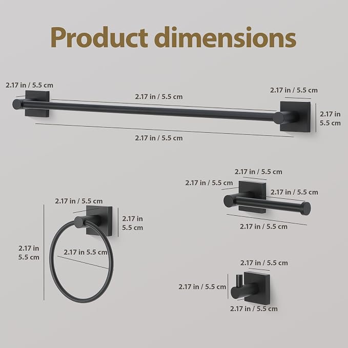 Bathroom Accessories Set Matte Black Towel bar Set, 4 Piece Towel Rack Set - Image 2