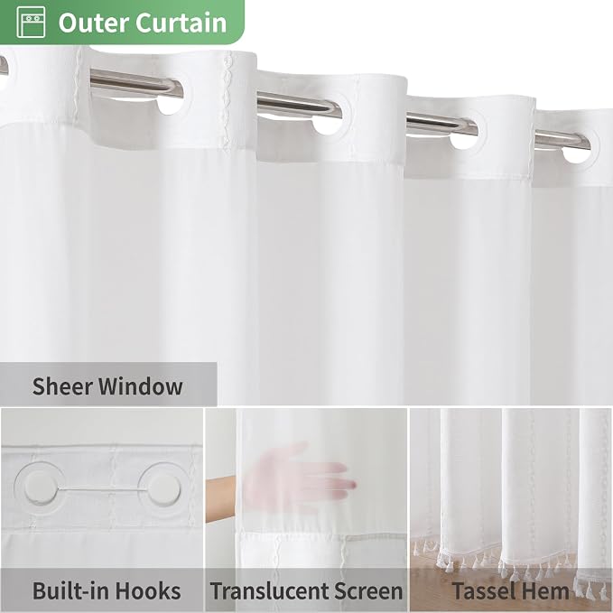 White Farmhouse No Hook Shower Curtain Set - Image 4