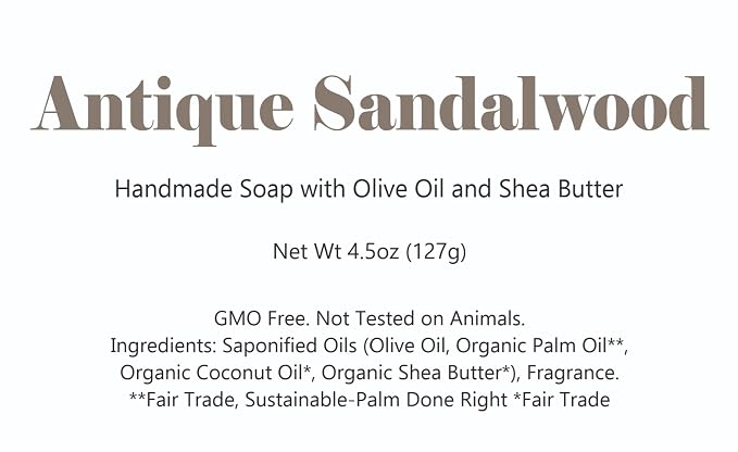 3 Pk Antique Sandalwood Organic Soap Bars, Handmade in USA, Natural & Cruelty - Image 2