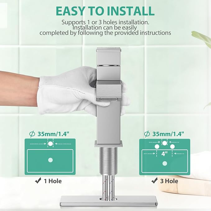 Single Handle Bathroom Faucets, HURRAN Brushed Nickel Bathroom Sink Faucet - Image 6