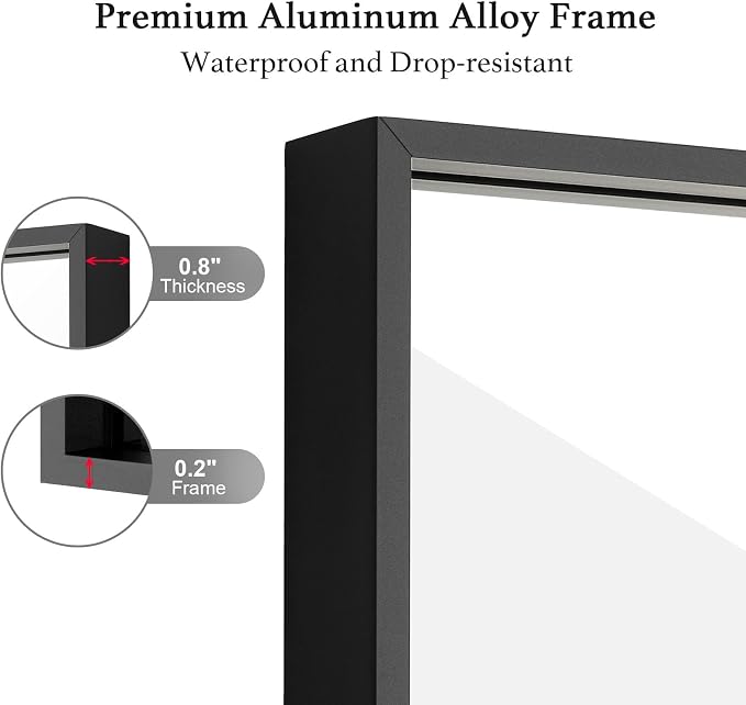 30x40 Inch Black Bathroom Mirror, Copper-Free Mirror, Aluminum Alloy Frame - Image 4