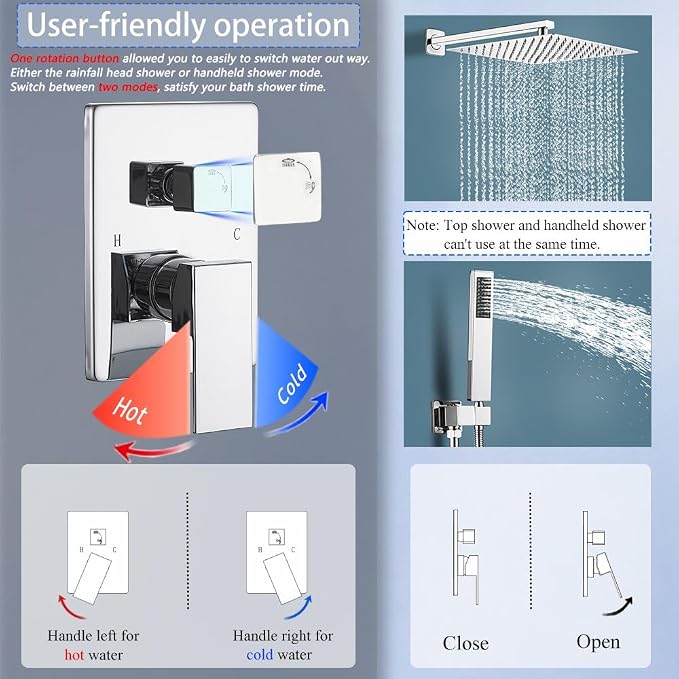 Shower Faucet Set 16 Inch Wall Mount Rain Shower System, All Metal Shower - Image 3