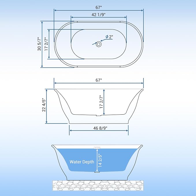 Freestanding Bath Tub 67 Inch Acrylic Oval Soaking Tub – Extra Large - Image 3