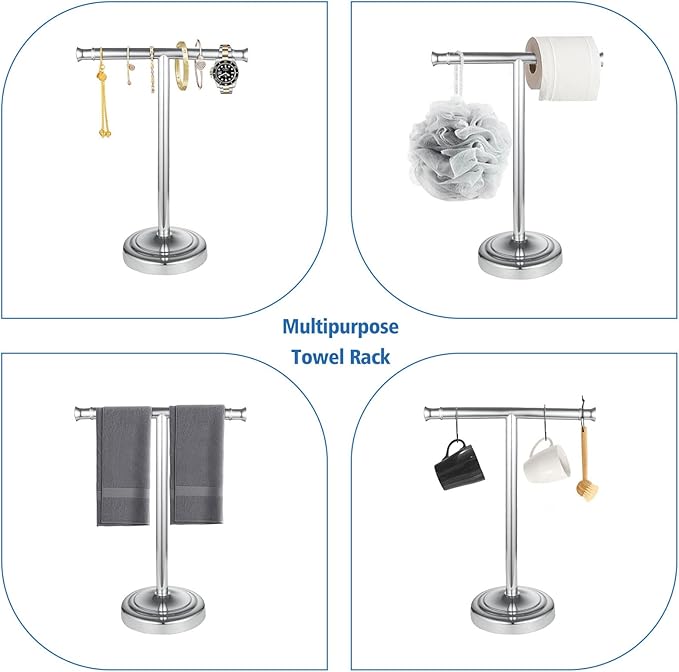 RUMOSE 13 Inch Polished Chrome Towel Stand Hand Towel Holder Bathroom Kitchen - Image 3