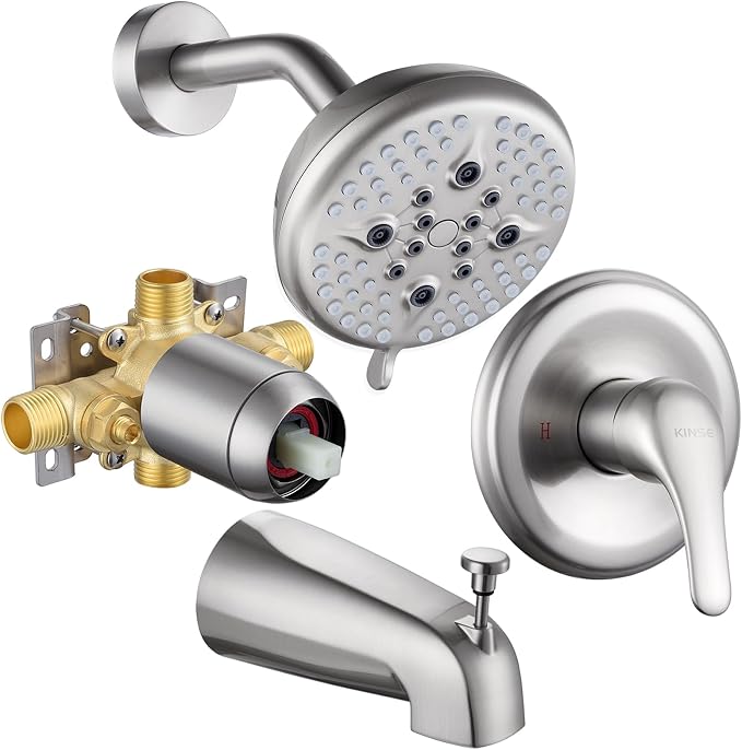 KINSE Tub Shower Faucet Set, 5-Inch Rain Shower Head and Tub Spout Single-Handle by KINSE