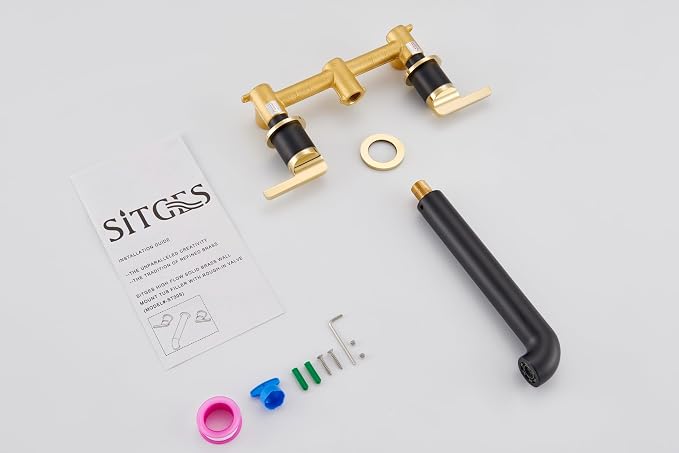 SITGES Polished Gold and Black Solid Brass Wall Mount Bathtub Faucet, High-End - Image 6