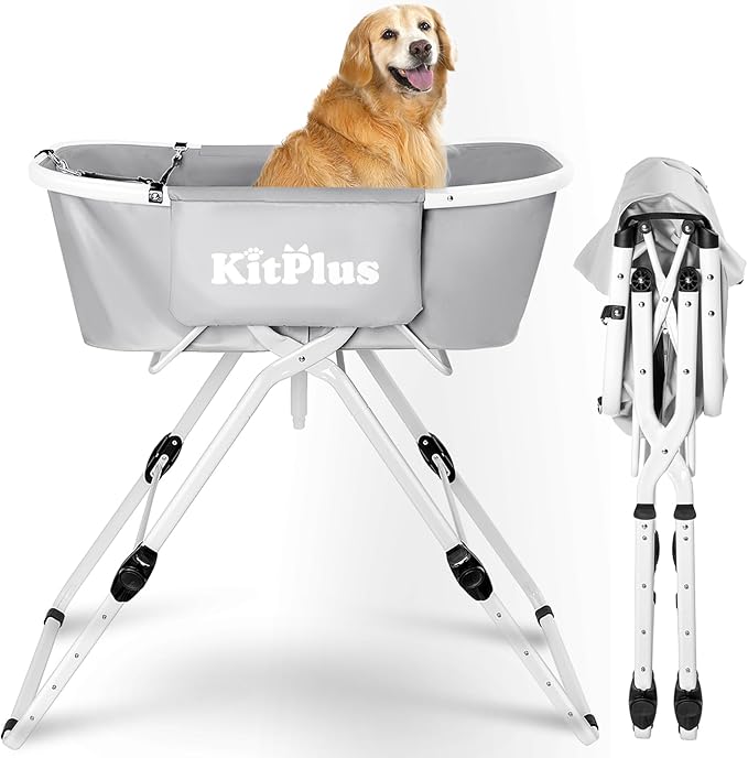 Portable Dog Bathtub, 5 Height Adjustable Dog Washing Station by KITPLUS