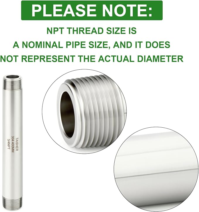 TAISHER 2PCS Stainless Steel Pipe Fittings, 3/4" NPT Male x 3/4" NPT Male - Image 4