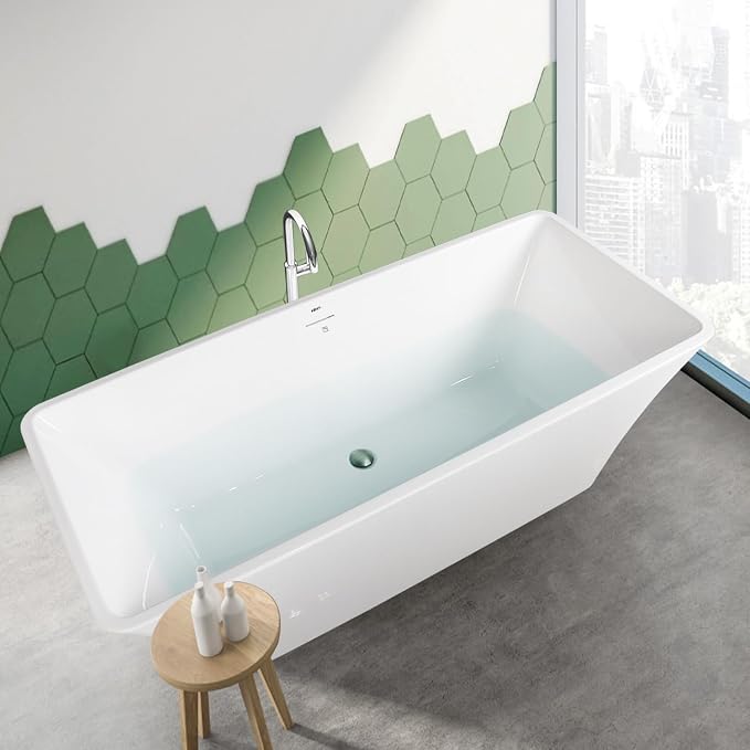 FerdY Sentosa 67" Acrylic Freestanding Bathtub, Contemporary Design Soaking Tub - Image 7