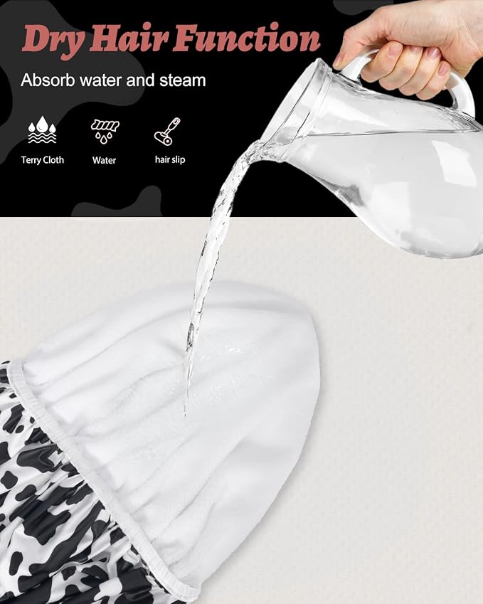 Auban Shower Cap, Shower Cap for Women Terry Cloth Lined EVA Exterior Reusable - Image 6