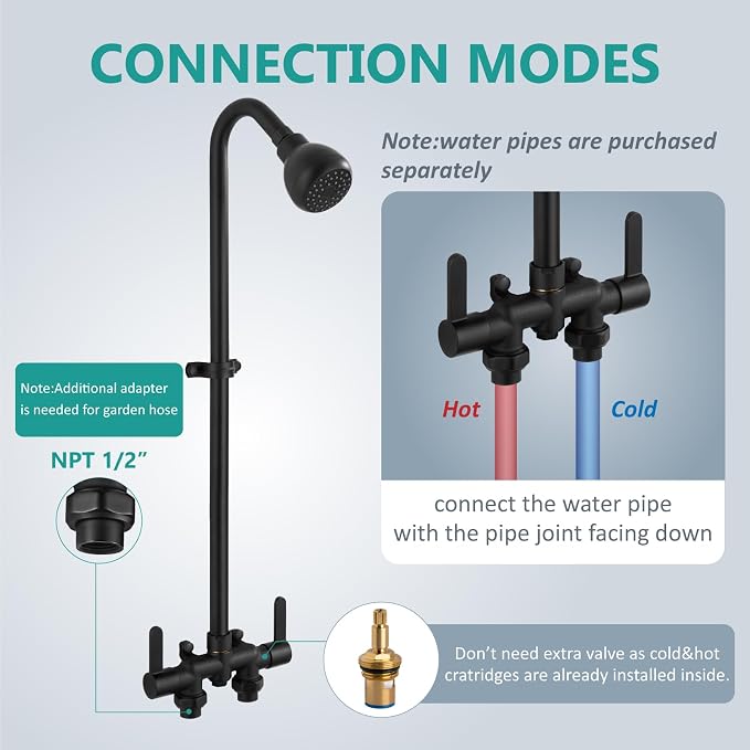 Aolemi Outdoor Shower Fixtures Kit Faucet System 3 Inch Center - Image 6
