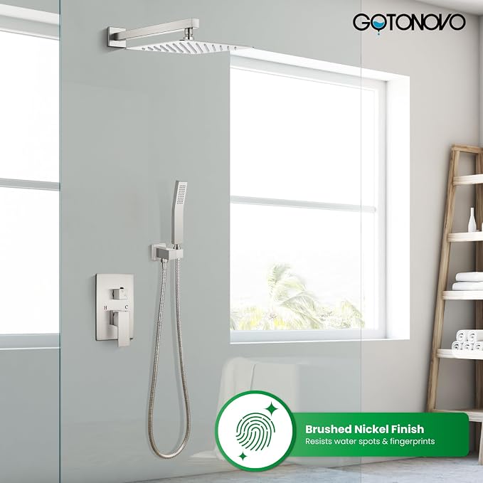 gotonovo Rainfall Bathroom Shower System Rain Shower Head and Handle Set Wall - Image 2