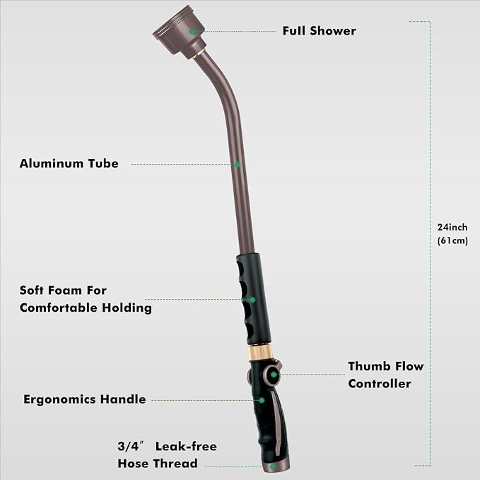 RESTMO Long Watering Wand, 24 Inches Gentle Soft Full Shower Sprayer Wand - Image 2