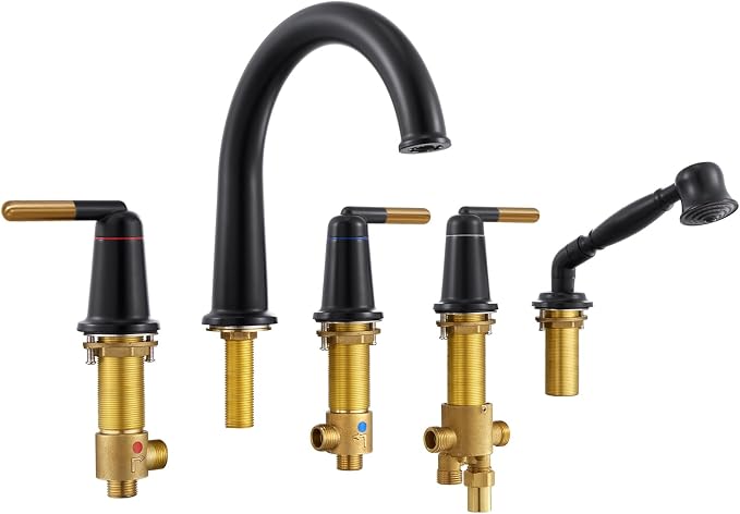 Black & Rose Gold Roman Bathtub Faucet Set by Wintap