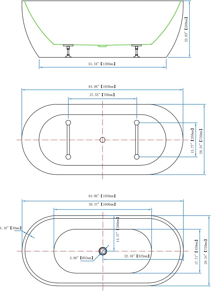 65" Acrylic Freestanding Bathtub, Double Ended Free Standing Tub, Soaking Tub - Image 2