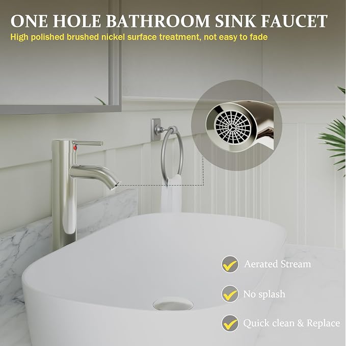 Brushed Nickel Bathroom Faucets, Vessel Sink Faucet Single Hole Single Handle - Image 5