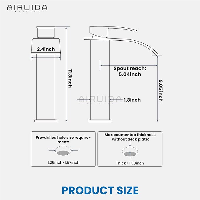 Airuida Tall Waterfall Spout Bathroom Faucet Matte Black&Chrome Polish Single - Image 6