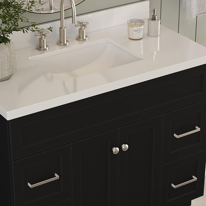 ARIEL Hamlet 43 Inch Single Sink Bathroom Vanity in Black, 1.5" Edge Quartz Top - Image 4
