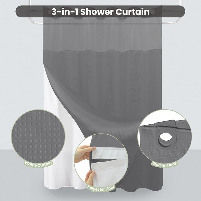 Inhousolu Long No Hook Shower Curtain - Image 2