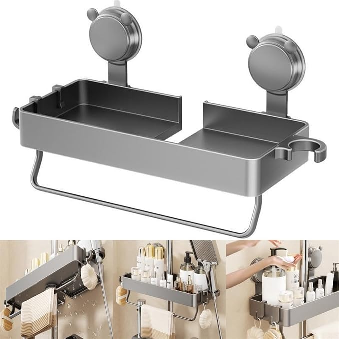 Suction Cup Wall Mounted Suction Shower Rack Organizer No Drilling Shelf Basket - Image 6
