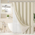 MitoVilla 3 in 1 Shower Curtain Set, Neutral Boho Farmhouse Linen Textured Bath by MitoVilla