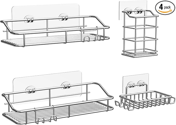 Nieifi Shower Caddy Shelf with Hooks Storage Rack Organizer Adhesive Stainless by Nieifi