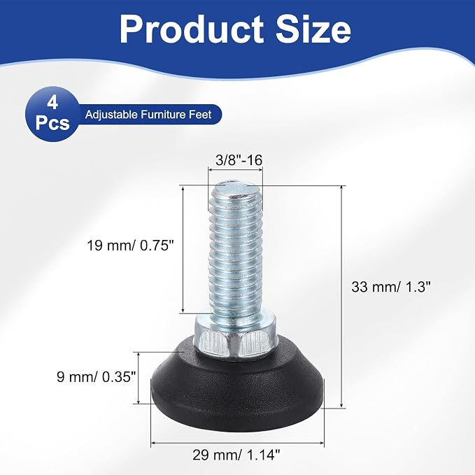 uxcell 3/8"-16 Thread Furniture Feet Levelers - Image 2