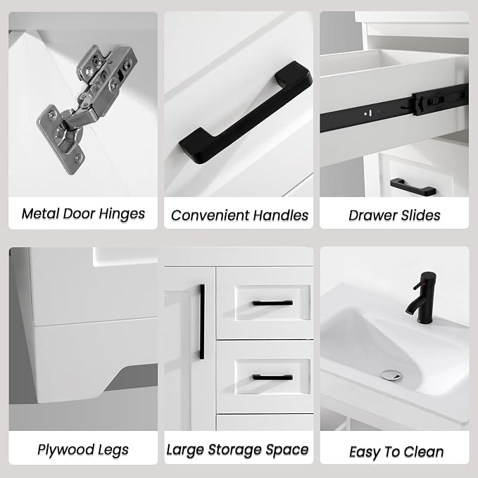 48" Bathroom Vanity with Sink, Undermount Resin Sink, Modern Bathroom Cabinet - Image 4