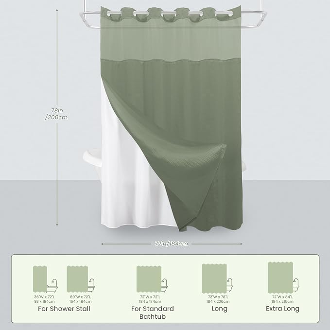 Inhousolu Long No Hook Shower Curtain - Image 7